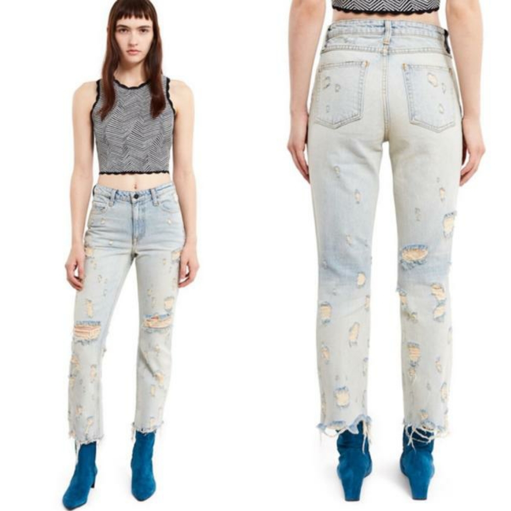 Alexander Wang x denim Grind crop Flare Jeans Trashed Destructed